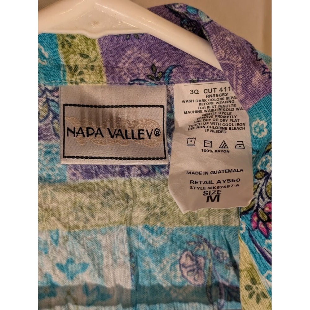 Napa Valley Button Shirt M Patchwork Boho‎ Blue Purple Floral Short Sleeve - Picture 3 of 3